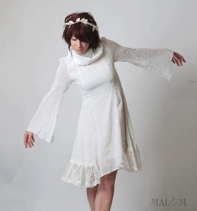 White Voile And Lace Dress, White 