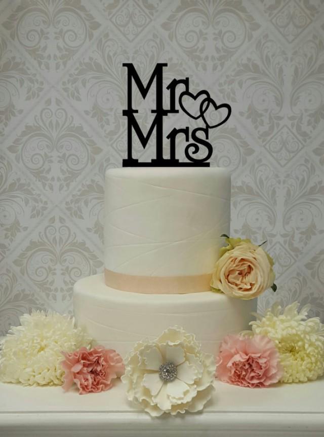 Mr And Mrs Double Heart Cake Topper Wedding Cake Topper Mr And Mrs