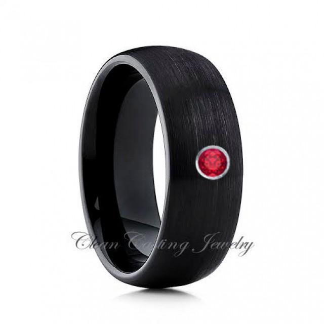 Tungsten Wedding Band,8mm,Red Ruby,Tungsten Carbide,Black Tungsten