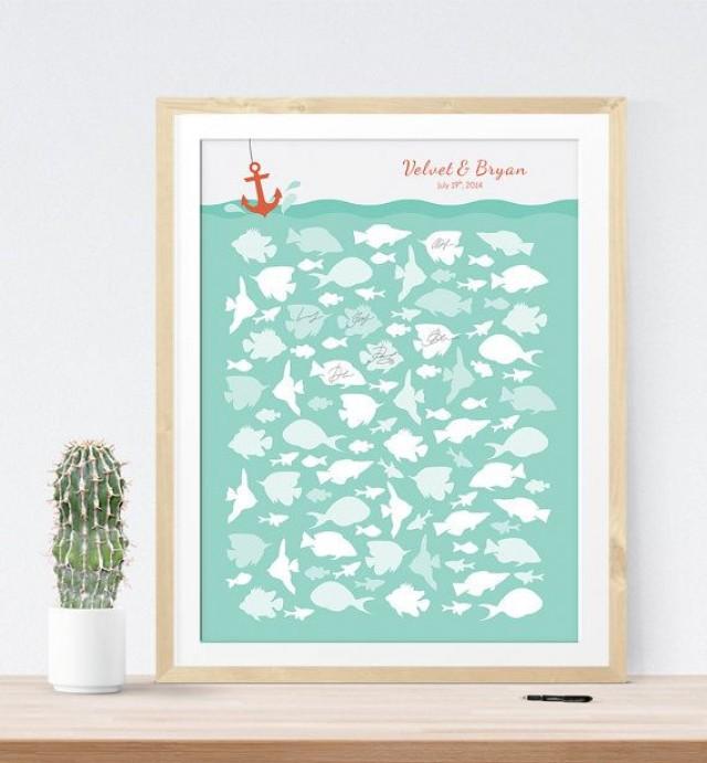 Wedding Guest Book Alternative Print Nautical Beach Wedding Fish Custom