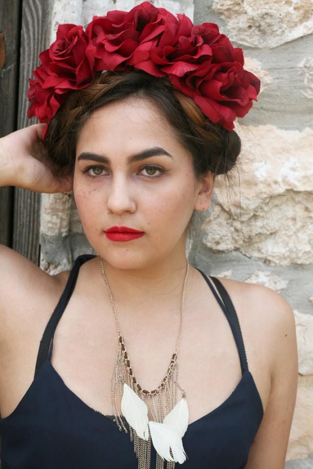 Wine Blood Red Rose Flower Crown Headband (Frida Kahlo Lana Del Rey Day