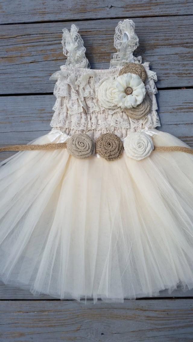 Rustic Flower Girl Dress Cream/Ivory Tutu/Rustic Flower Girl/Country