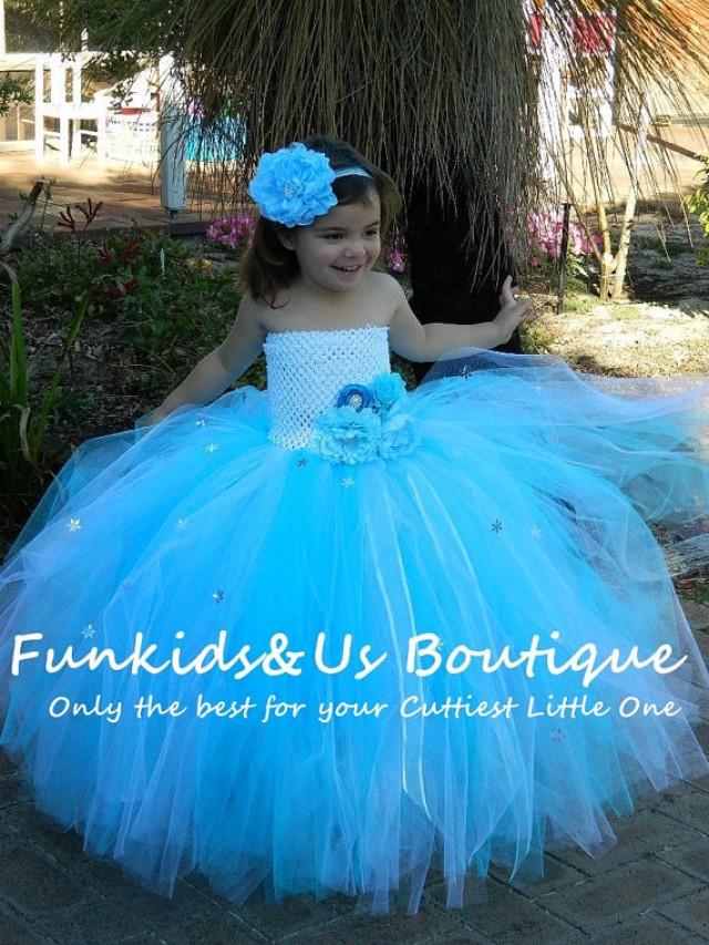 Snowflake Birthday Tutu Dress Blue And White Flower Girl Dress