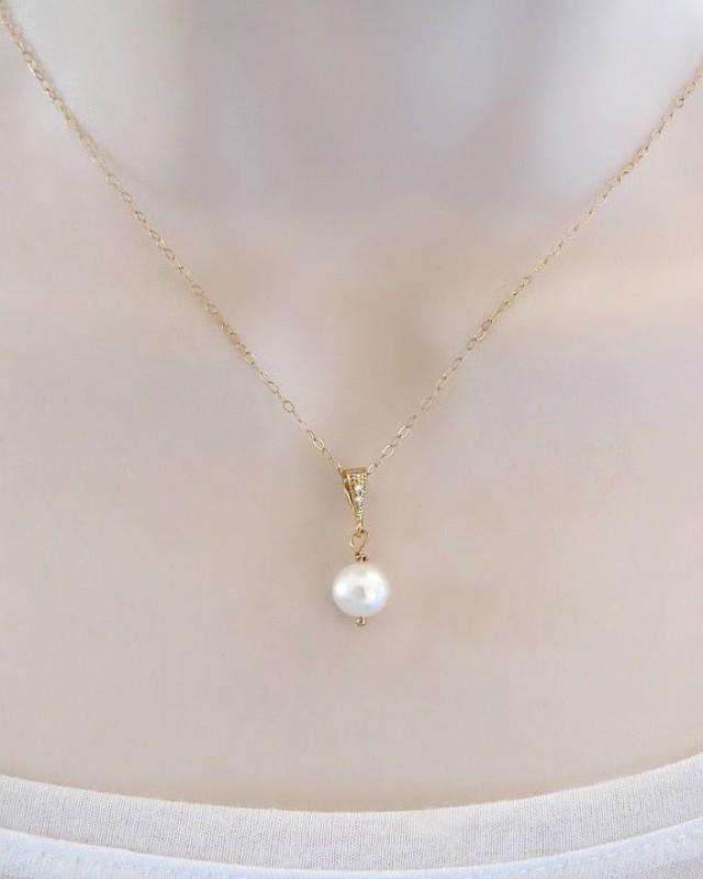 Swarovski Pearl Necklace, Gold Or Silver, Dainty Single Pearl Necklace