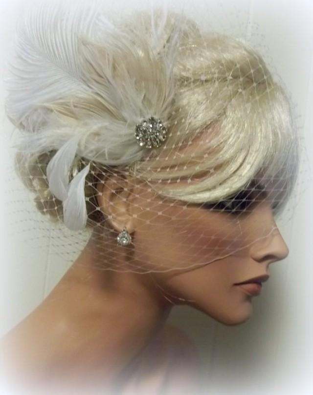 Wedding Fascinator, Ivory Bridal Hair Clip, French Net Bridal Veil