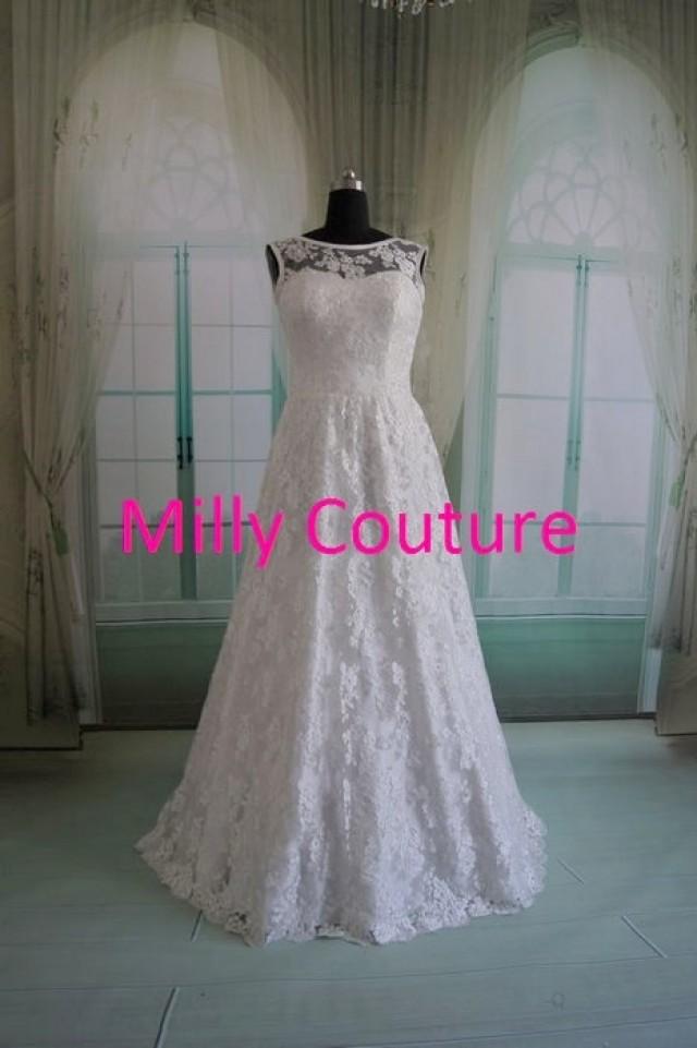 Carol Cheap Vintage Lace Wedding Dress, Affordable Lace Wedding Dress
