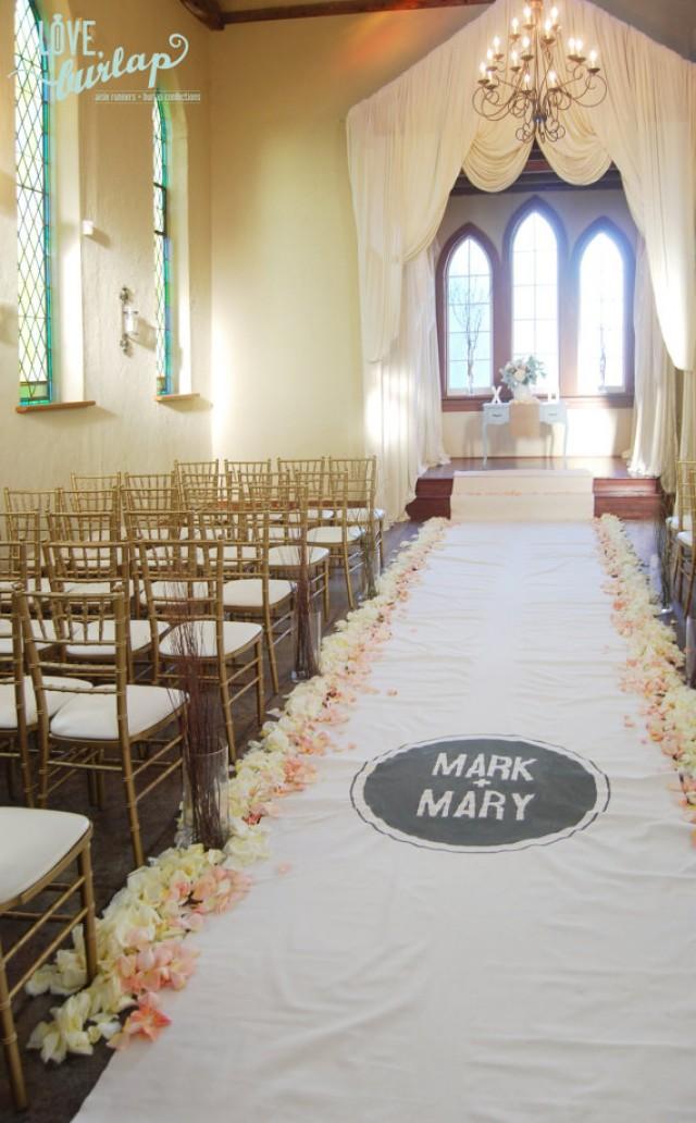 40ft Ivory Wedding Aisle Runner With Custom Monogram Initials W/ Non