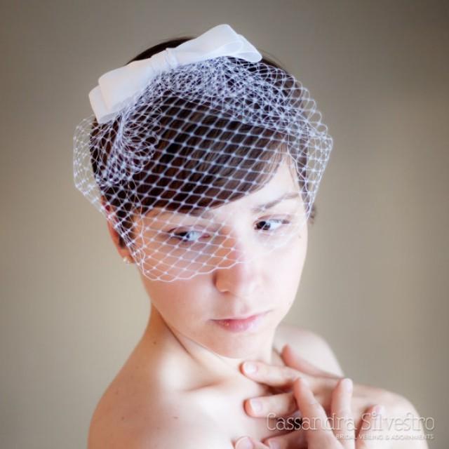 Retro Birdcage Wedding Veil With Bow (Blusher Veil, Bridal Veil, Small Veil, Mini Veil, Ribbon