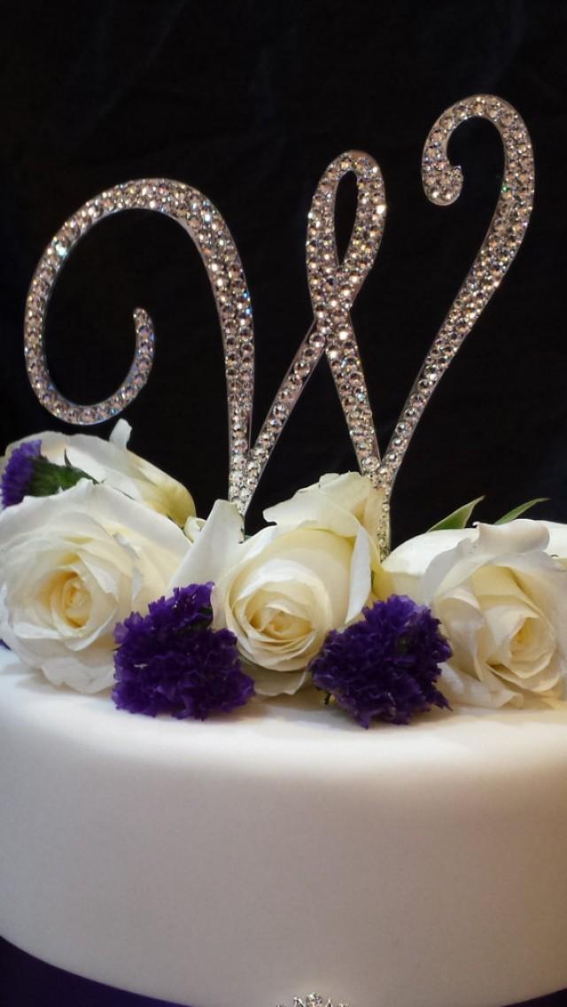 5 Inch Tall Monogram Wedding Cake Topper Elegant FontsCrystal