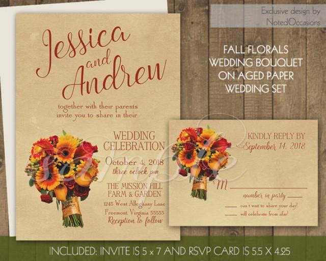 Fall Wedding Invitations Rustic Autumn Florals Wedding Invitation