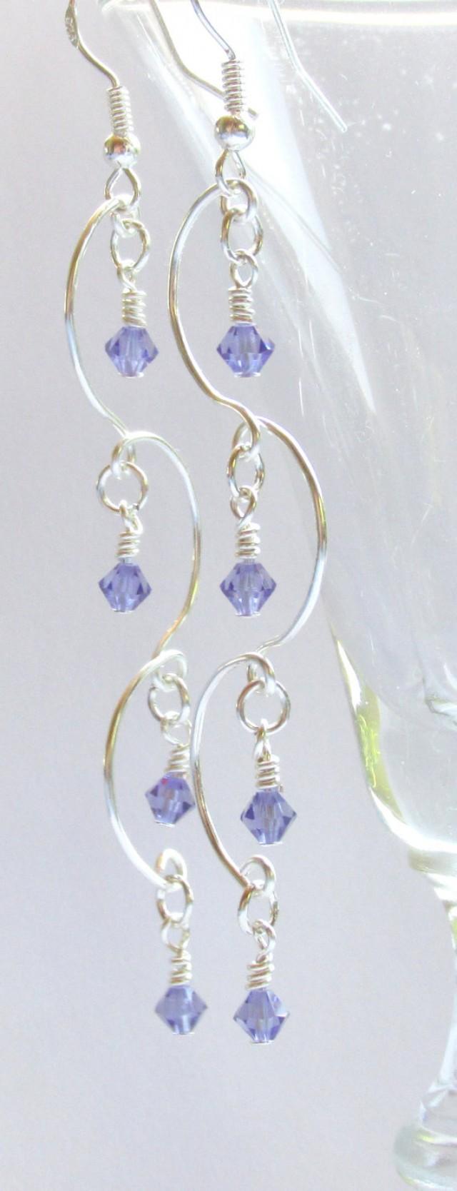 Chandelier Earrings, Tanzanite Beaded Earrings, Purple & Silver