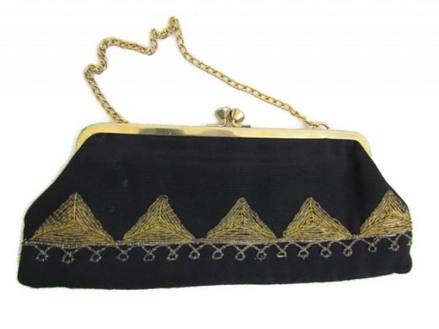Black Gold Clutch Bag 1920s Gatsby Wedding Purse Bag Art Deco Bridesmaid Clutch Bags Black 