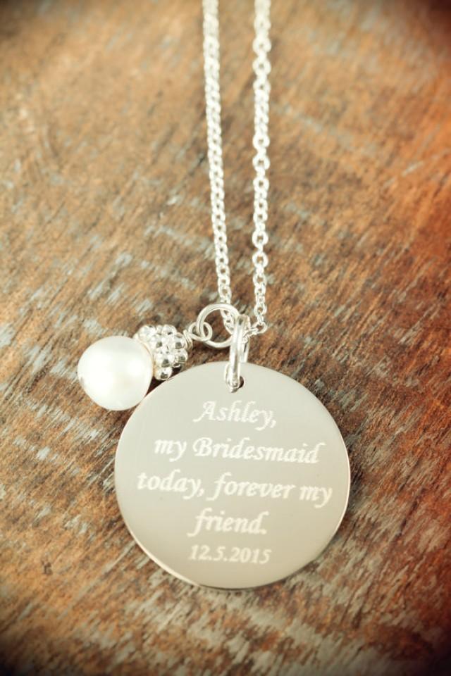 3 Custom Engraved Personalized Bridesmaid Jewelry Pendants Necklaces