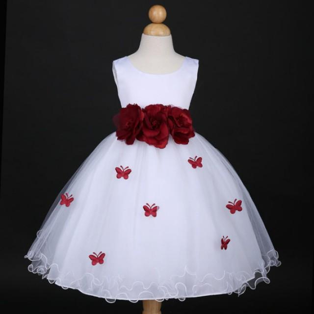 White With Burgundy Butterfly Petal Baby Infant Easter Party