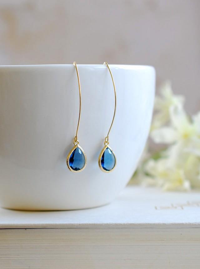 Montana Blue Drop Earrings Gold Navy Blue Sapphire Blue Teardrop Long