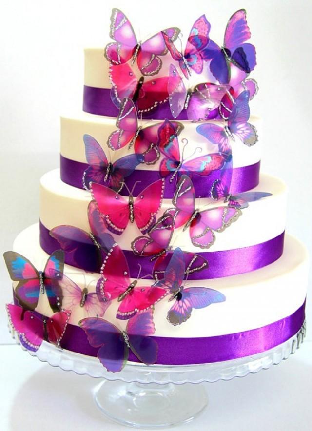 50 X Mixed Purple Stick On Butterflies Wedding Cake Toppers