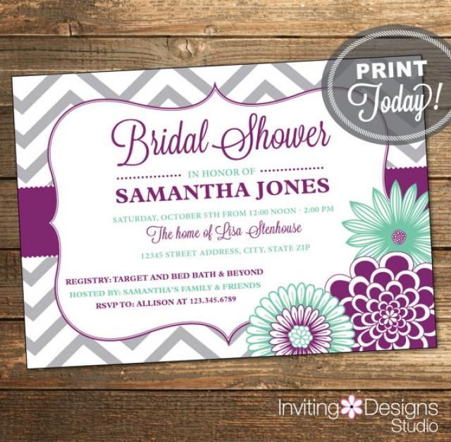 Wedding Shower Invitation, Bridal Shower Invitation, Chevron, Floral