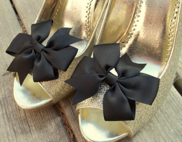 Wedding Shoe Clips, Bridal Shoe Clips, Bow Shoe Clips, Black Shoe Clips