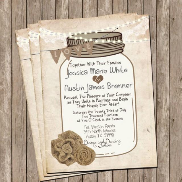 Mason Jar Rustic Burlap And Lace Wedding Invitation Invite