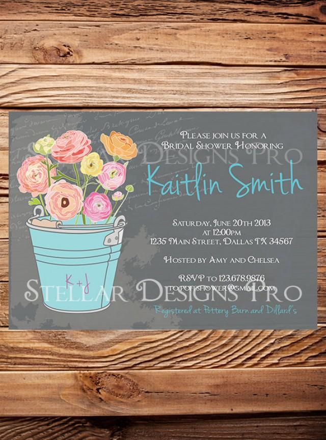 Garden Bridal Shower Invitation,Vintage Garden Shower Invitation,Gray