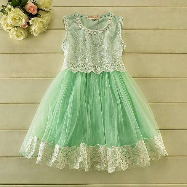 Mint Green Tulle Lace Girl Dress Flower Girl Wedding Dress