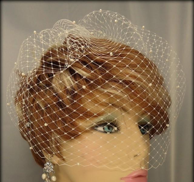 Wedding Birdcage Veil, Pearl Accent Veil, 12 Inch Veil, Birdcage Veil