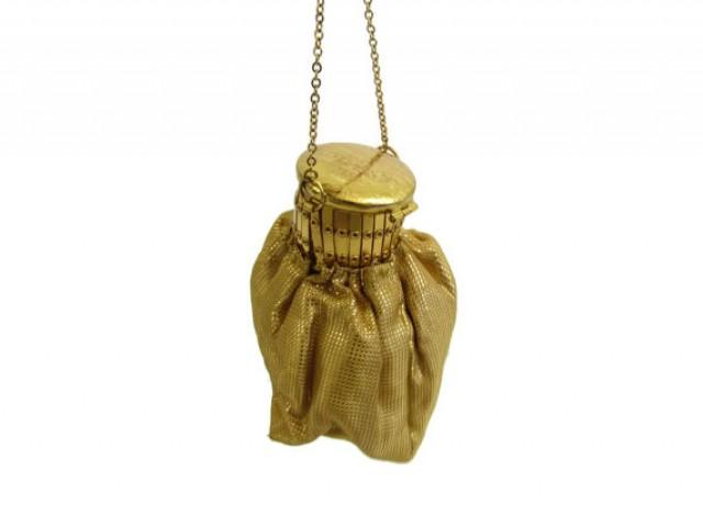 Unique Gold Flapper Handbag Vintage Metal Purse Bag With Expandable Lid Chain Handle Wedding ...