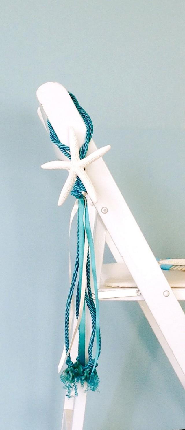 Beach Wedding Starfish Chair Decoration With Cording And Ribbon
