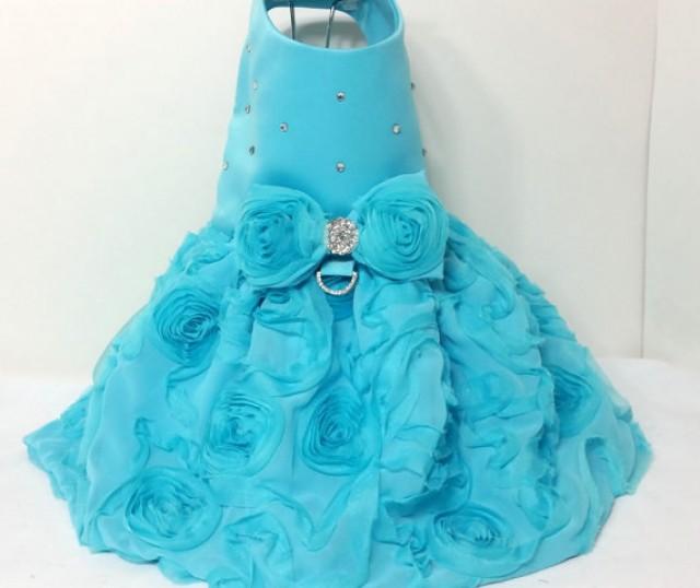 Turquoise Rose Dog Harness Dress XX Small Dog Dress To 4X Large Dog