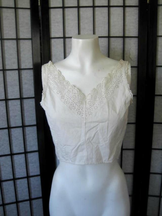 Antique Vintage Camisole White Cotton Eyelet Lace Edwardian Victorian