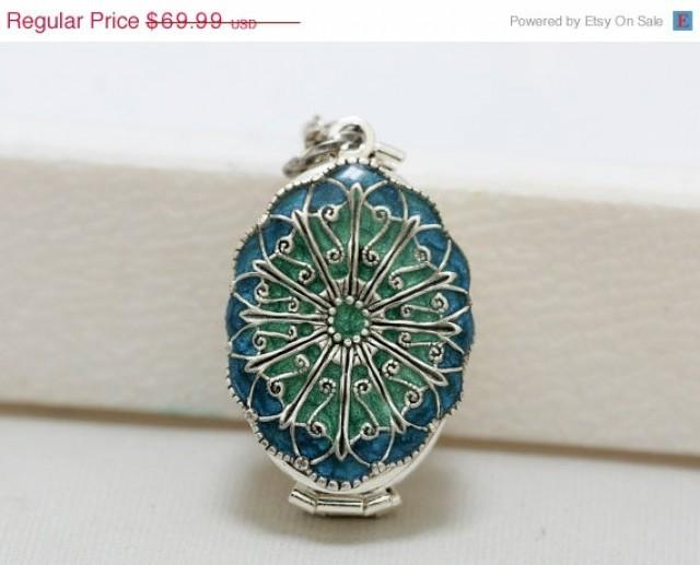 SALE Locket, Blue And Green Silver Locket,Jewelry Gift,Pendant,Oval