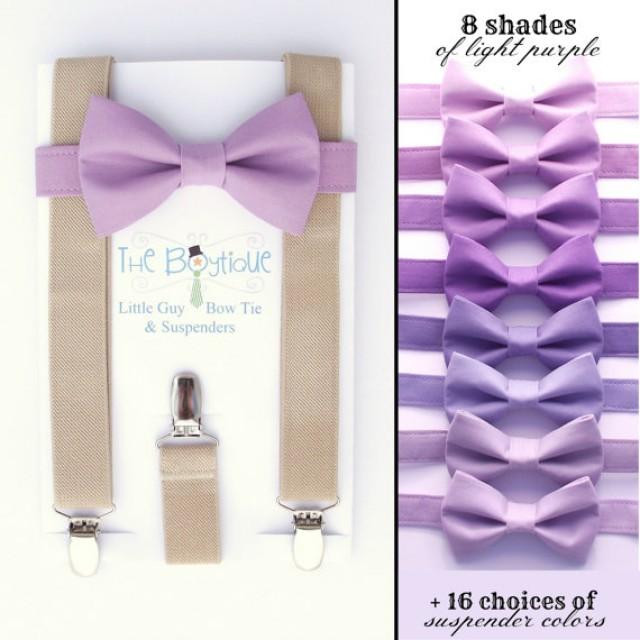 Light Purple Bow Tie And Tan Suspenders Toddler Suspenders, Wisteria