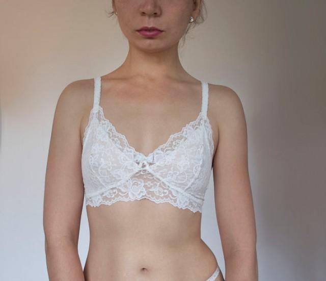 Morning Light. Ivory Lace Bralette. Soft Wireless Bra Top. Thin Straps