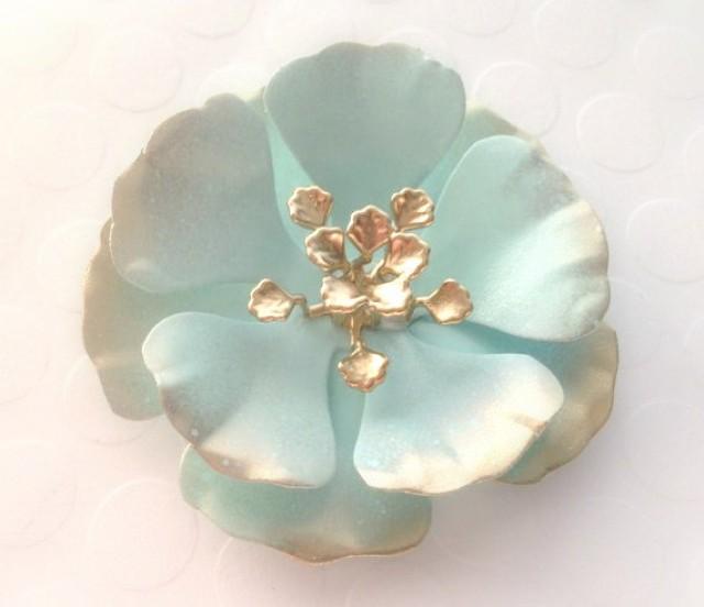 Mint Enamel Flower Brooch Medium Seafoam And Gold Metal Flower Mint