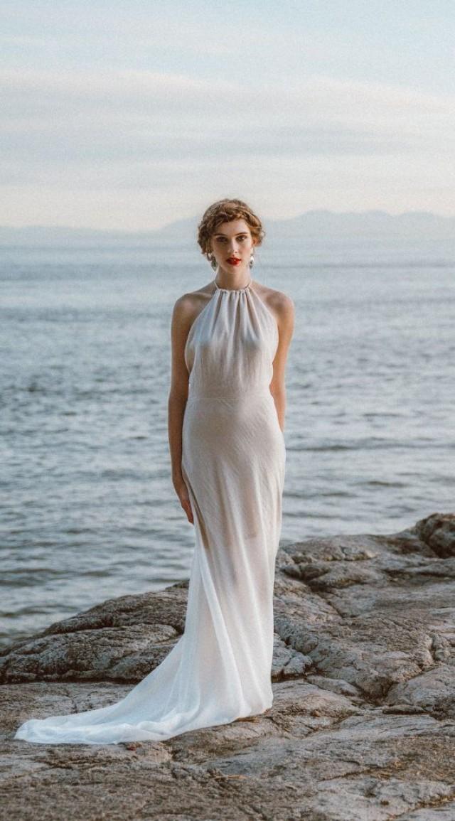 halter open back wedding dress