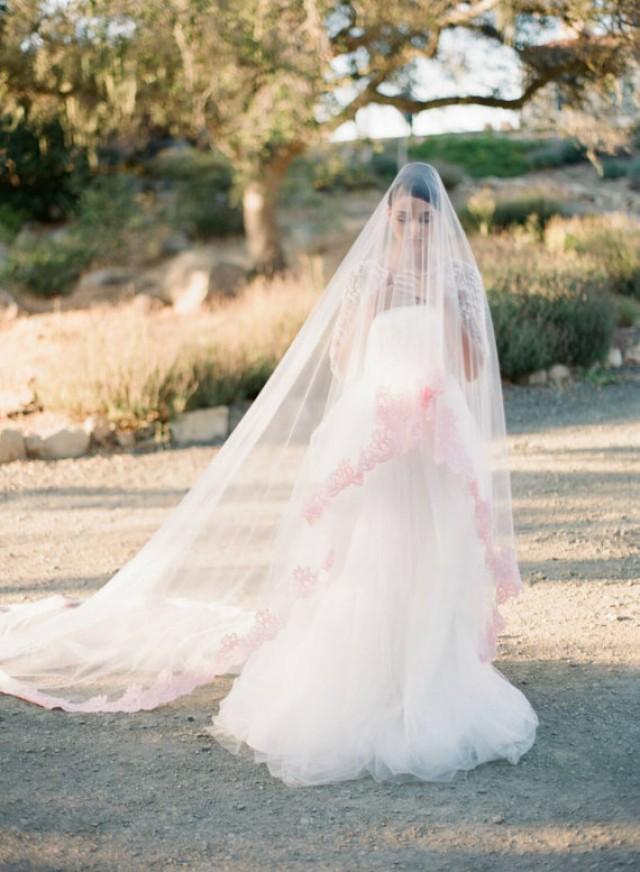 Blush Veil, Blush Wedding Veil, Cathedral Veil, Bridal Veil, Mantilla Veil, Pink Lace Veil