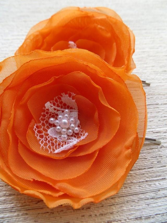 orange flower hair clips weddings