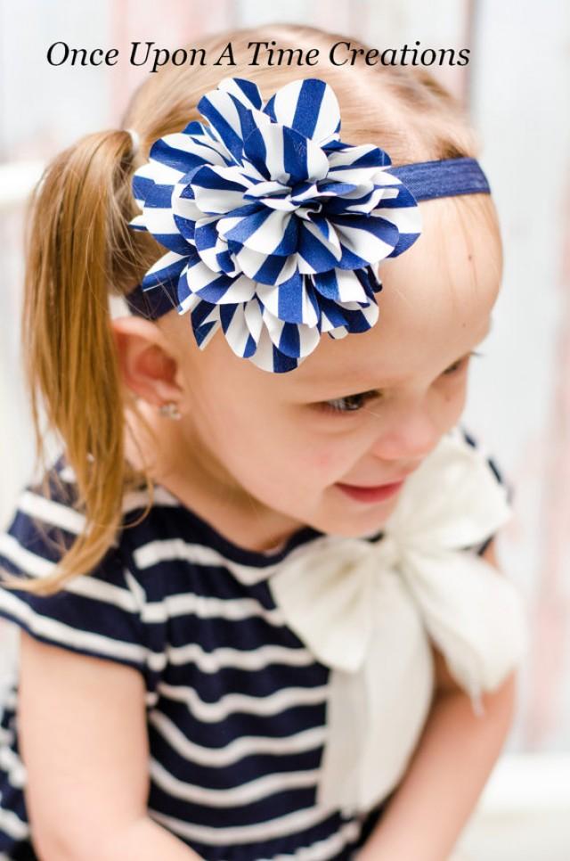 Navy Blue And White Stripe Nautical Headband Newborn Baby