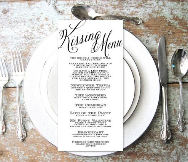 Kissing Menu Wedding Kissing Menu Elegant Script INSTANT DOWNLOAD 