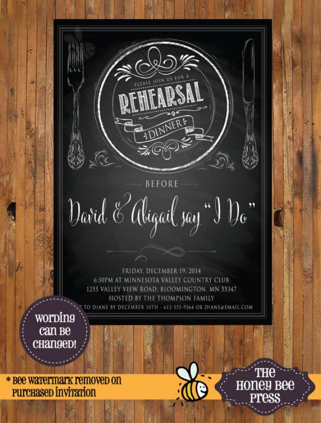 Rehearsal Dinner Invitation Chalkboard Style Place Setting Invitation