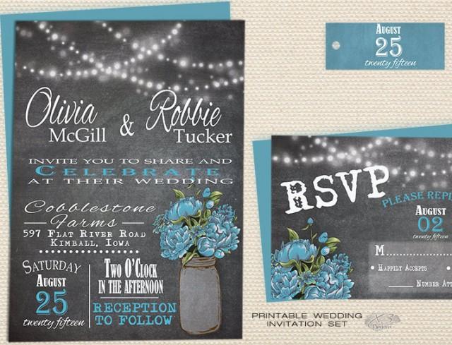 Rustic Mason Jar Wedding Invitation Chalkboard Wedding Invite