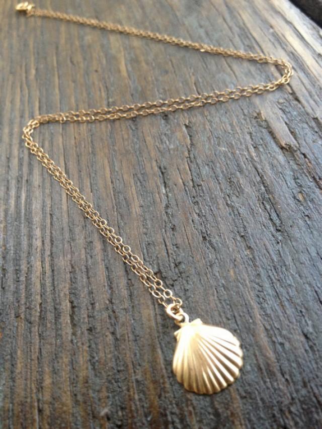 Gold Seashell Necklace, Tiny Seashell, Seashell Charm, Bridesmaid Gifts