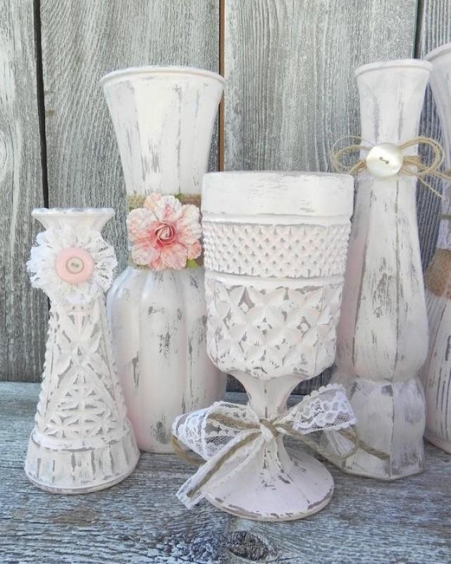 Burlap And Lace Pink Shabby Chic Vase Collection Wedding
