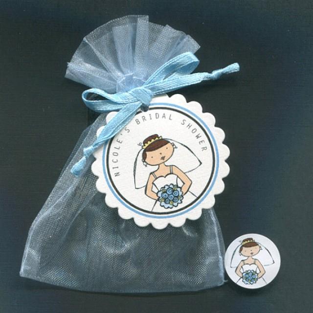 Personalized Bridal Shower Favor Candy Bags Brunette Bride Holding Bridal Shower Favor Candy Bags