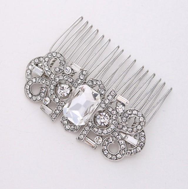 Art Deco Hair Comb Rhinestone Silver Comb Bride Hair Piece Gatsby Old Hollywood Wedding Hair 1310