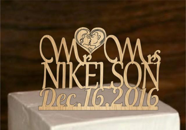 Rustic Wedding Cake Topper - Personalized Monogram Cake Topper - Mr And ...
