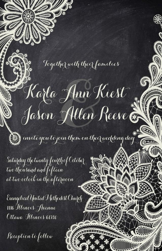 Rush Lace Chalkboard Wedding Invitations Black And White
