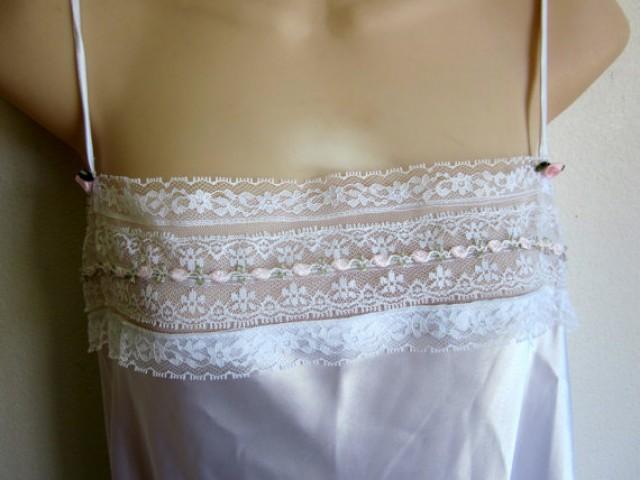 Vintage Nightgown Bridal White Satin Slip Sexy Lingerie Edwardian Chemise M #2345195 - Weddbook