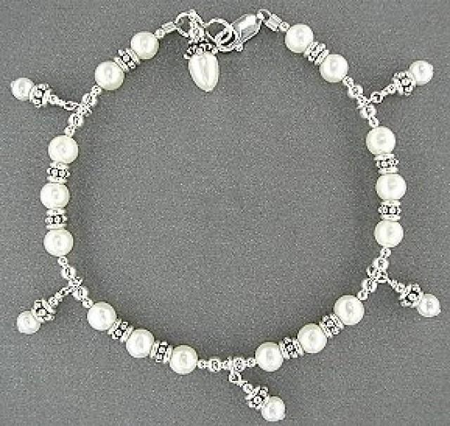Petite To Plus Size Anklet, Dangle Pearl Anklet, Pearl Ankle Bracelet