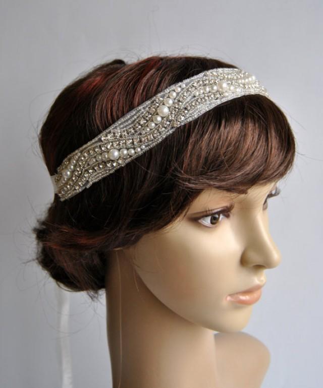 Luxury Crystal Pearls Rhinestone Tie On Headband Headpiece, Headband